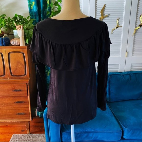 Hailey & Co. Reba Long Sleeve Ruffle Basic Blouse Bohemian Top Black New Medium - Picture 9 of 13